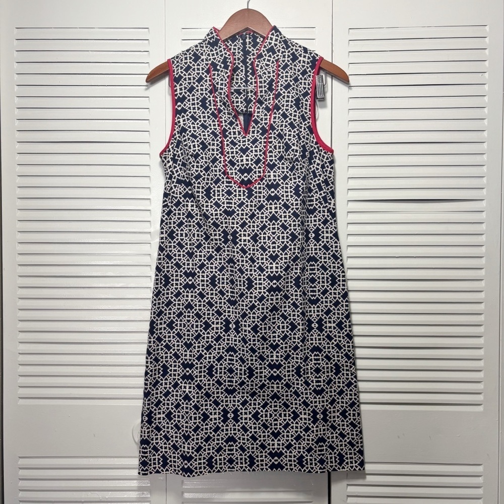 Jessica H Navy Blue White Red Sleeveless Geometric Pattern Nautical Dress Size 6